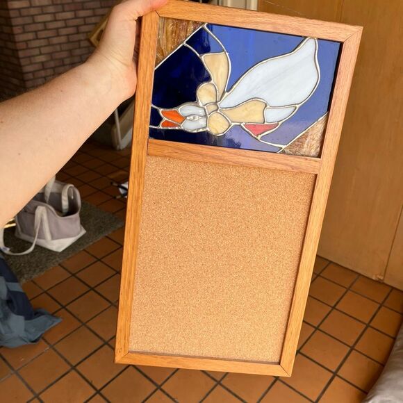 Vintage Stained Glass Goose Corkboard Wall Organizer Farmhouse Country Decor - Picture 9 of 10